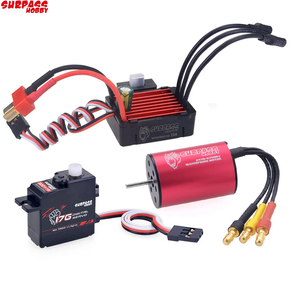 SURPASSHOBBY KK Waterproof Combo 2430 6300KV Brushless Motor w/25A ESC + S0017P 17G Servo for 1:16 1:18 RC Drift Racing Car