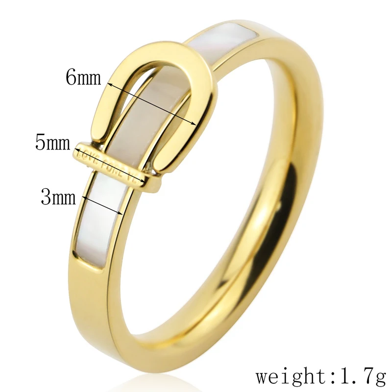 Unique Design Titanium Steel Strap Shape White Shell Ring For Women Love Gift Gold Color Jewelry Wholesale
