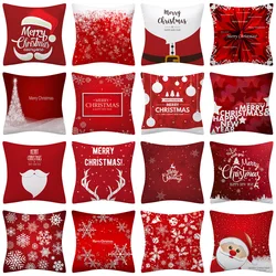 Christmas Red Cushion 45*45 Deer Pillowcase Letter Tree Printed Sofa Cushions Polyester Decorative Home Decor Pillow