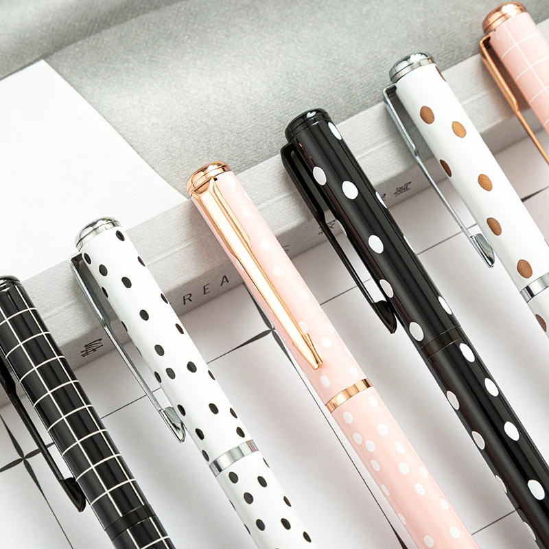 Cute Stripe Metal Dot Neutral Pen Business Advertising School Office Stationery Student Professional Ball Point Pen Writing Pen