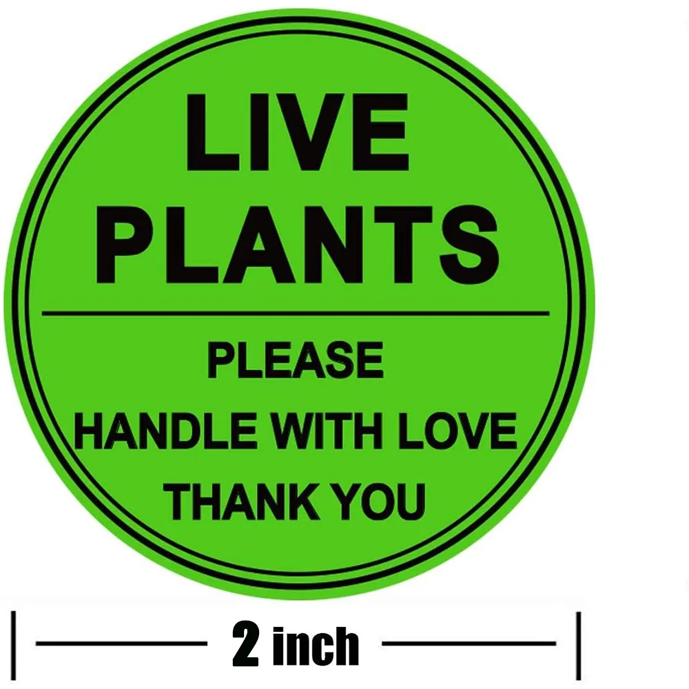 2 Inch Live Plants Handle with Love Stickers Green Fragile Handling Shipping Warehouse Pallet Stickers 250 Adhesive Label