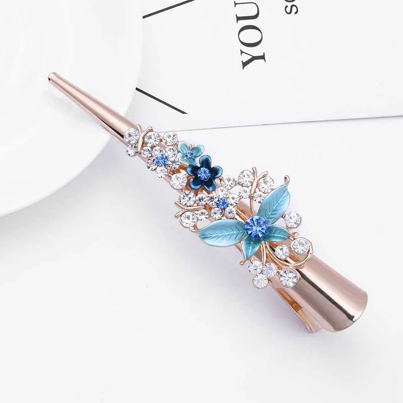 Flower Rhinestone Women Hair Accessories  Beautiful Floral Hair Clip Girls Hair Pins Sweet Wedding Headwear Crystal Barrette