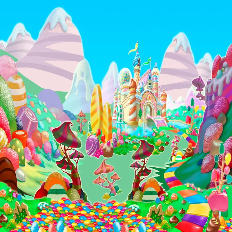 Telón de fondo colorido con diseño de Castillo de Candyland para niños, telón con diseño de Castillo de Candyland, montaña, impresión por ordenador, ideal para estudio de fotografía
