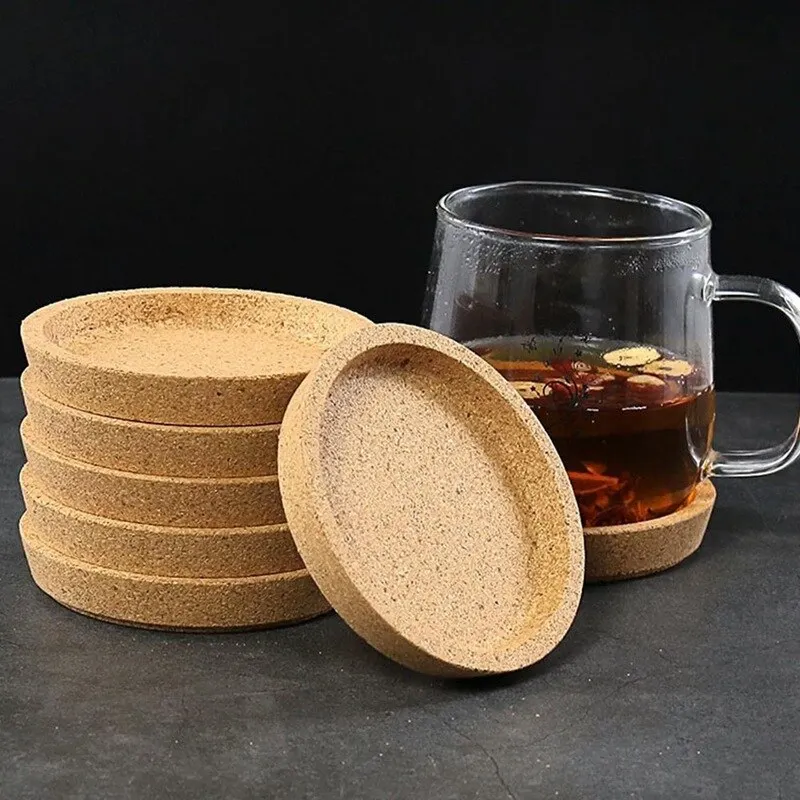 Wooden Cork Coasters Placemats Round Heat Resistant Tea Drink Cup Mat Table Pad Non-slip Insulation Cork Coaster Pad Table Decor