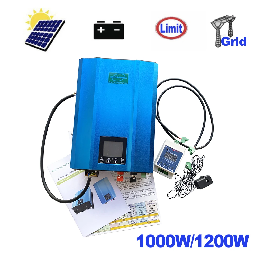 1200w Solar Inverter Grid Tie Pure Sine Wave Output DC48V 72V 96V to AC110V AC230V z funkcją ogranicznika eksportu