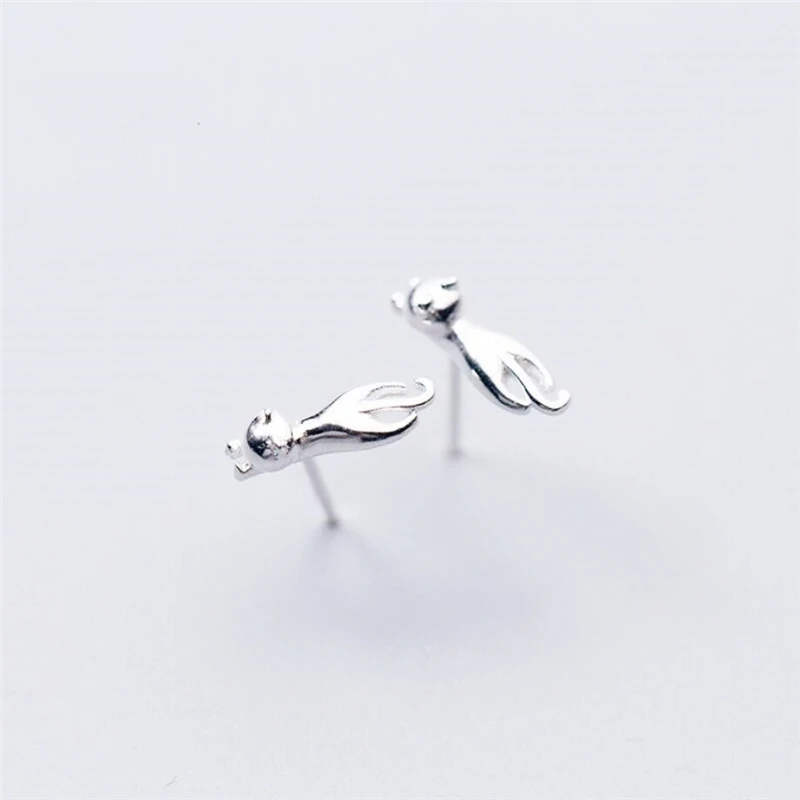 Sweet Cute Cat Drawing Simple Korea Silver Color Temperament Personality Trendy Female Stud Earrings SEA130