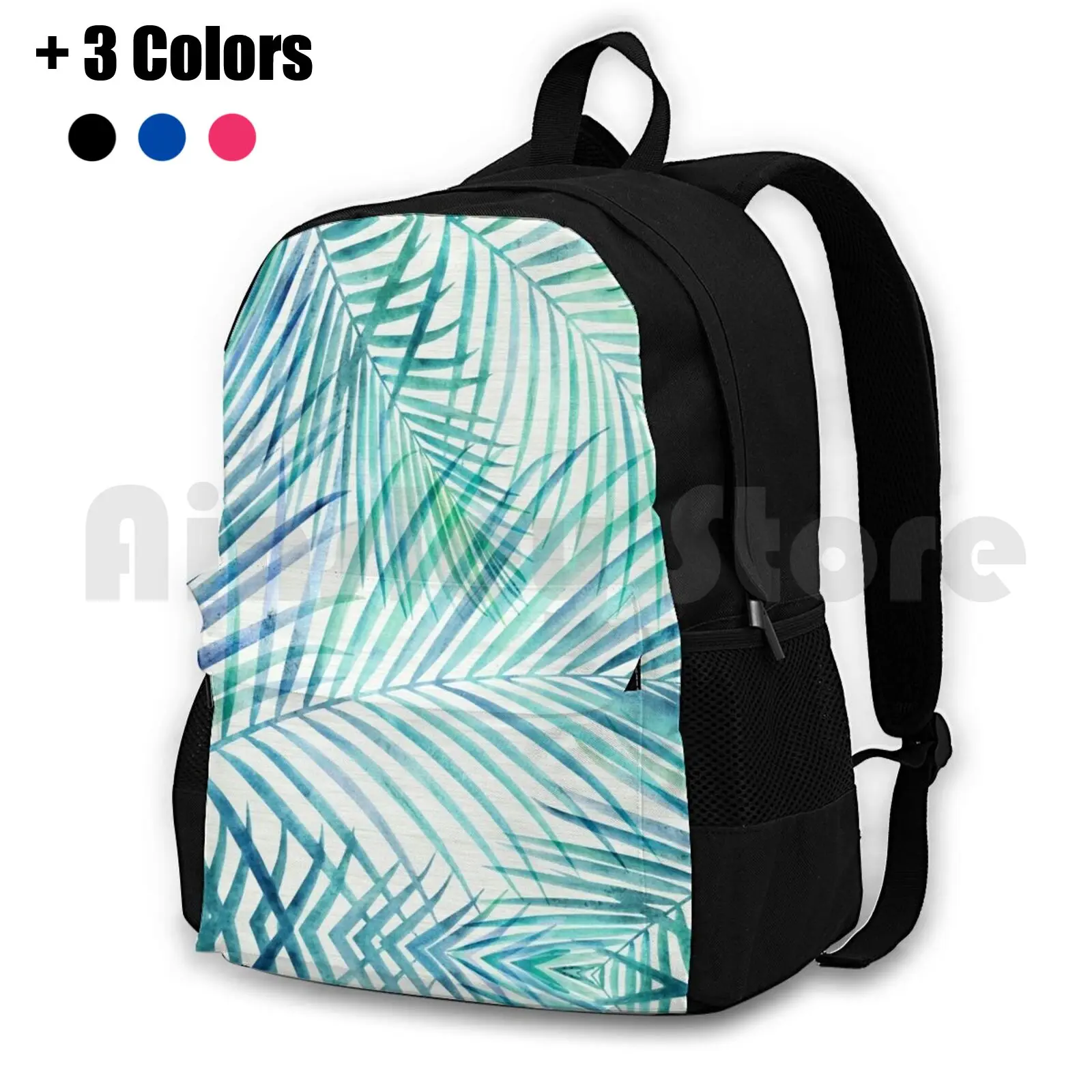 Mochila de senderismo al aire libre con estampado de palmeras tropicales, bolsa deportiva de escalada, verde azulado, azul, palmera Tropical de verano