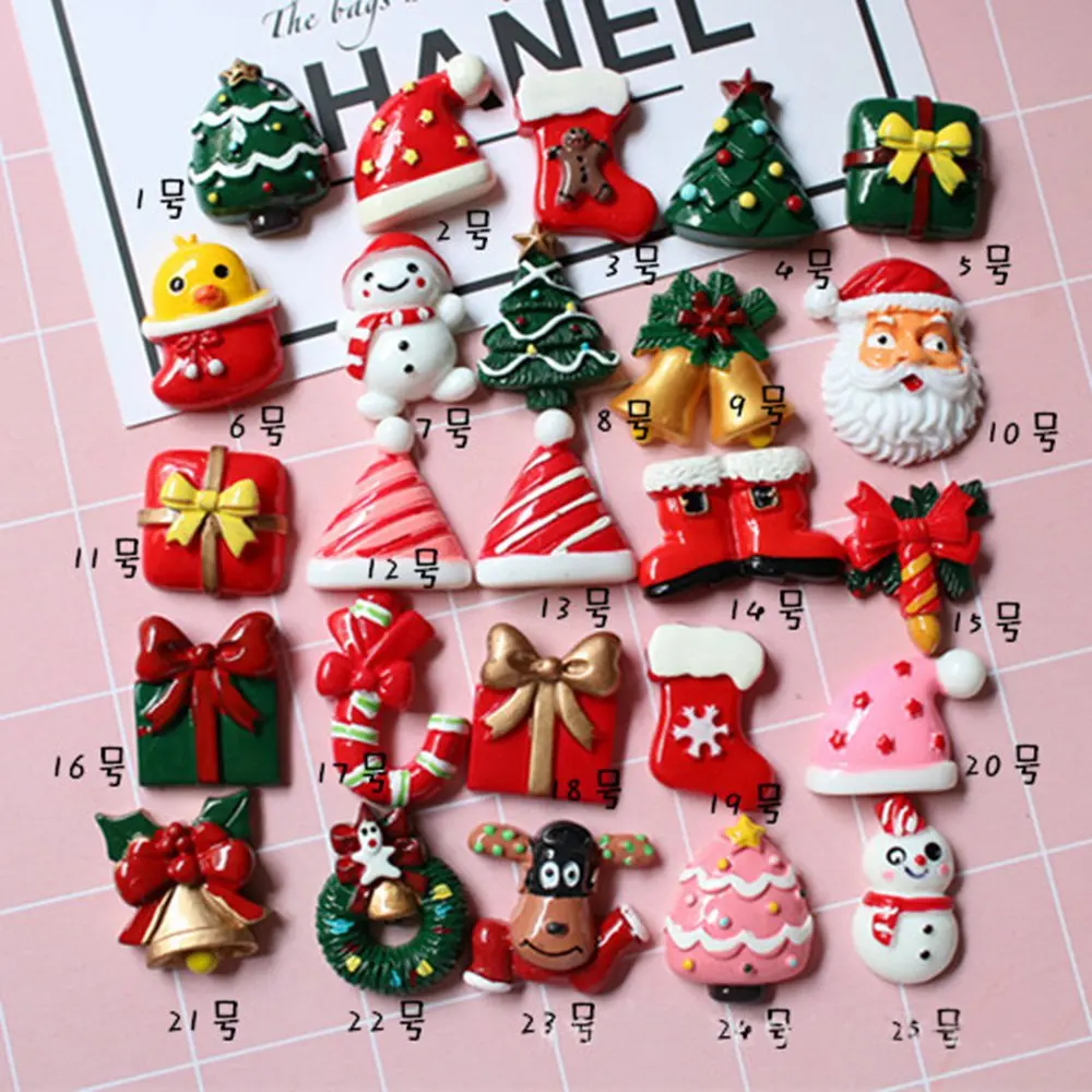 100pcs/lot Christmas different designs 3D resins patches for diy fridge magnet phone hair accessories wholesale