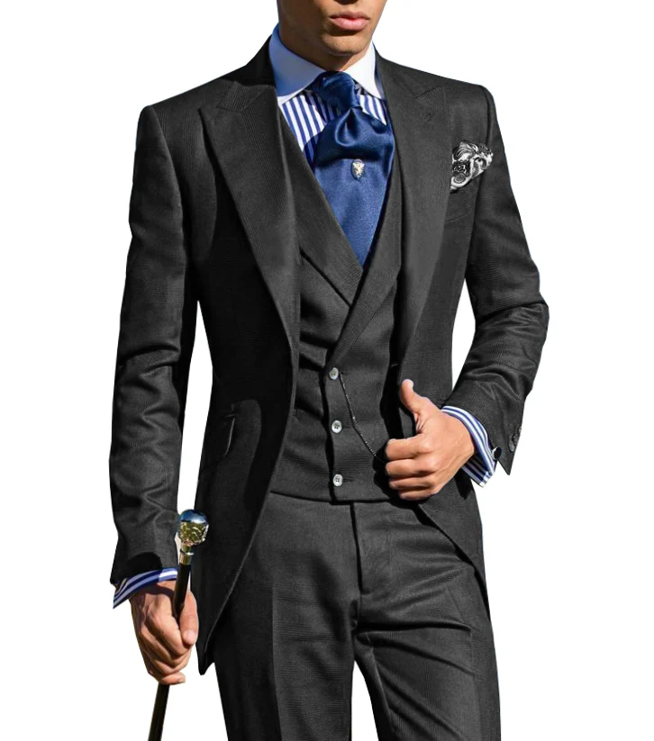 JELTONEWIN Royal Blue Morning Dinner Party Suits Men\'s 3 Pieces Formal Wedding Suits Tailcoat Suit Set Groom Tuxedos For Men