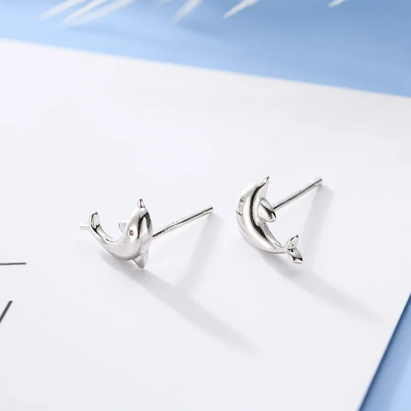 Silver Color Piercing Animals Dolphin Stud Earrings For Women Gift Pendients Brincos eh1271