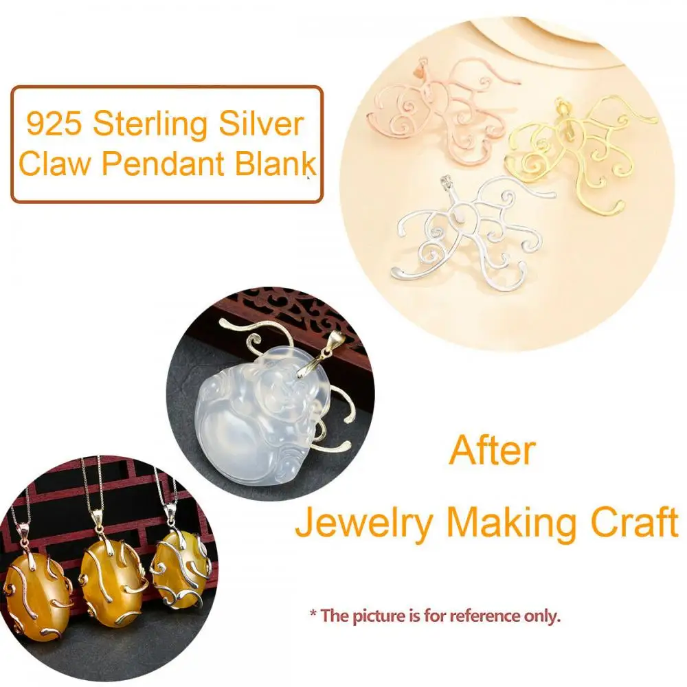 925 Sterling Silver Irregular Claw Pendant Blank Charm Base Cabochon Setting fit Various Shapes Gemstone Handmade Jewelry