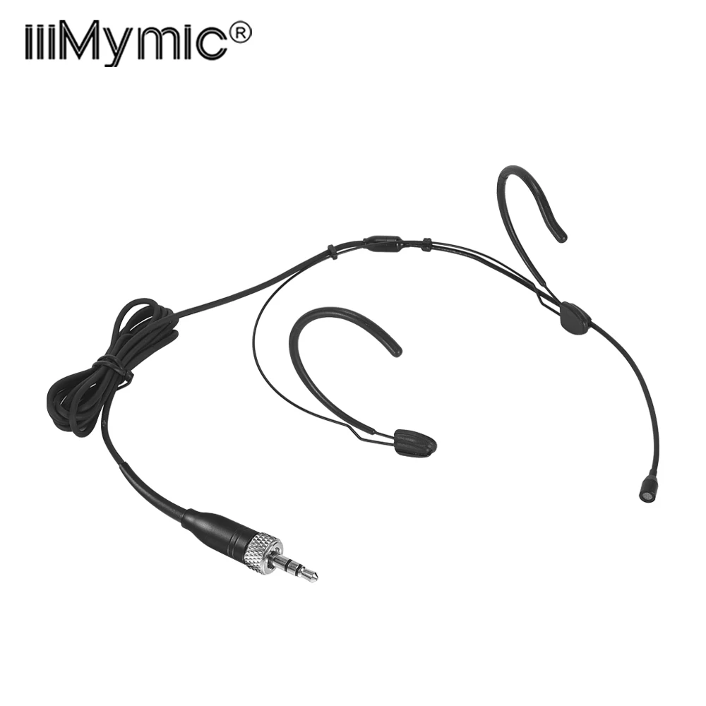 iiimymic Professional Black Headset Microphone 3.5mm Lockable Headworn Mic Dual Ear Hook For Sennheiser Wireless BodyPack System