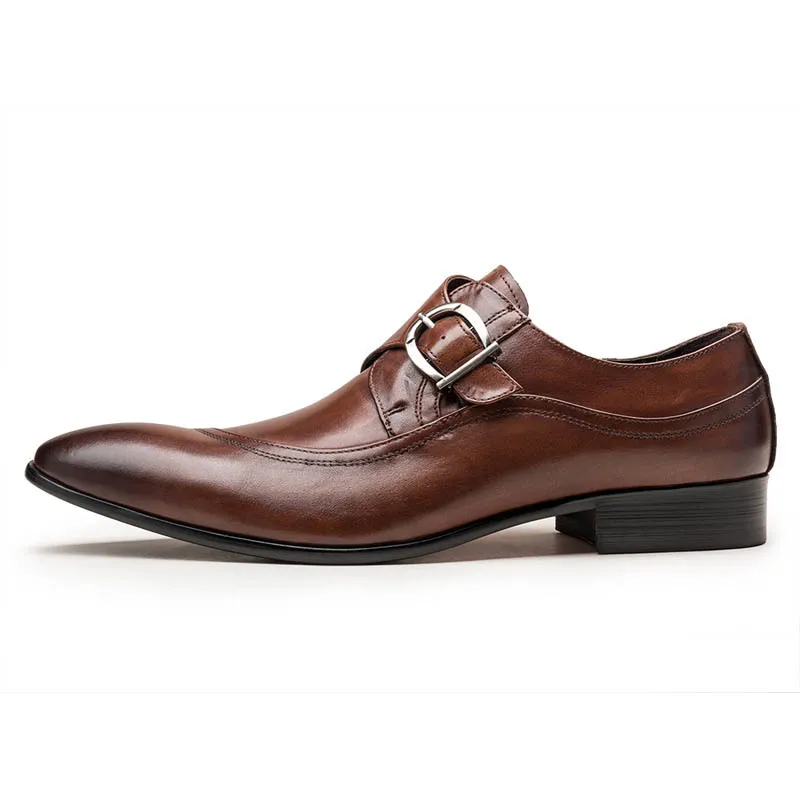 

Fashion Men Black Italian Brown Dress Shoes Genuine Leather Slip On Man Formal Suit Footwear With Buckle Business Office Shoes