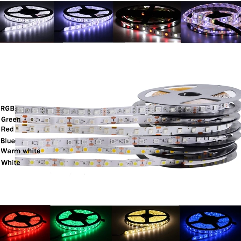 5V 12V 24V LED Light Strip TV Backlight Waterproof SMD 5050 5M 5 12 24 V Volt RGB LED Strip Lights For Decoration Room Bedroom