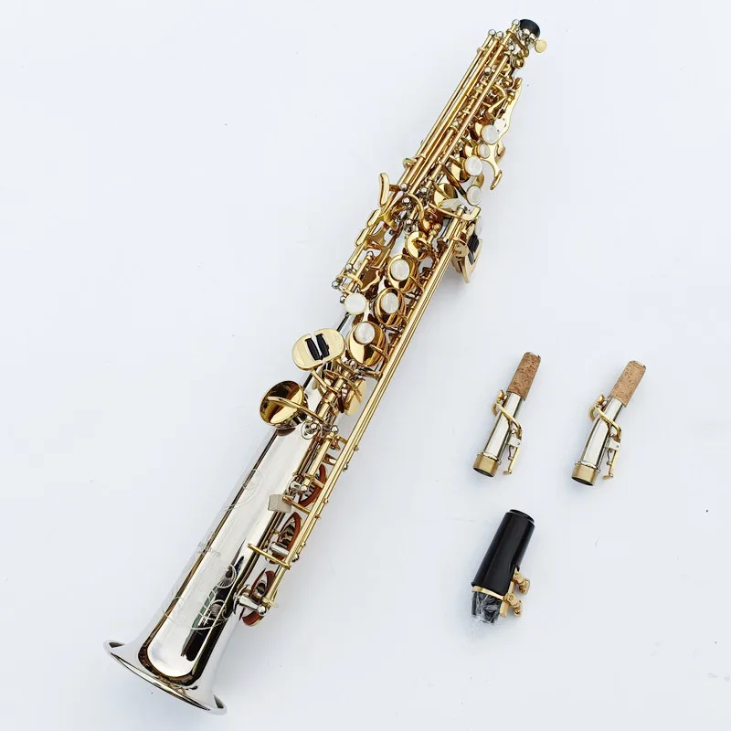 Made in Japan WO37 Soprano Saxophone Silver Plated Body Gold Lacquer Key Brass Saxophone Straight Pipe B(b) Instrument With Case