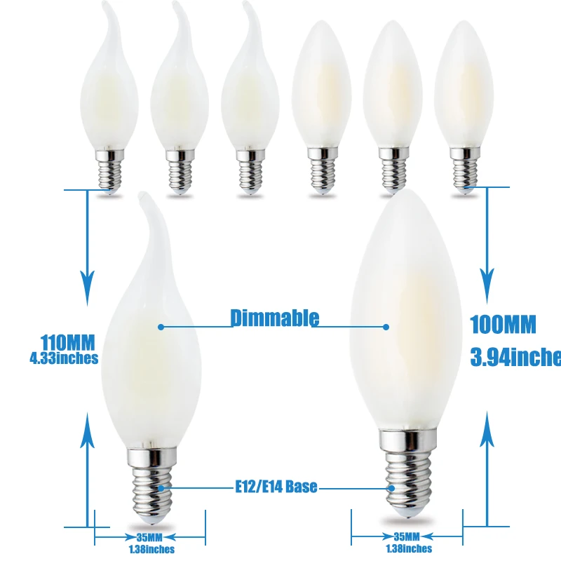 Pack of 2 C35 C35L E14 E12  Led Candle Vintage Retro Dimming Frosted 110V 220V Filament Bulbs Lamp For Chandelier Lighting