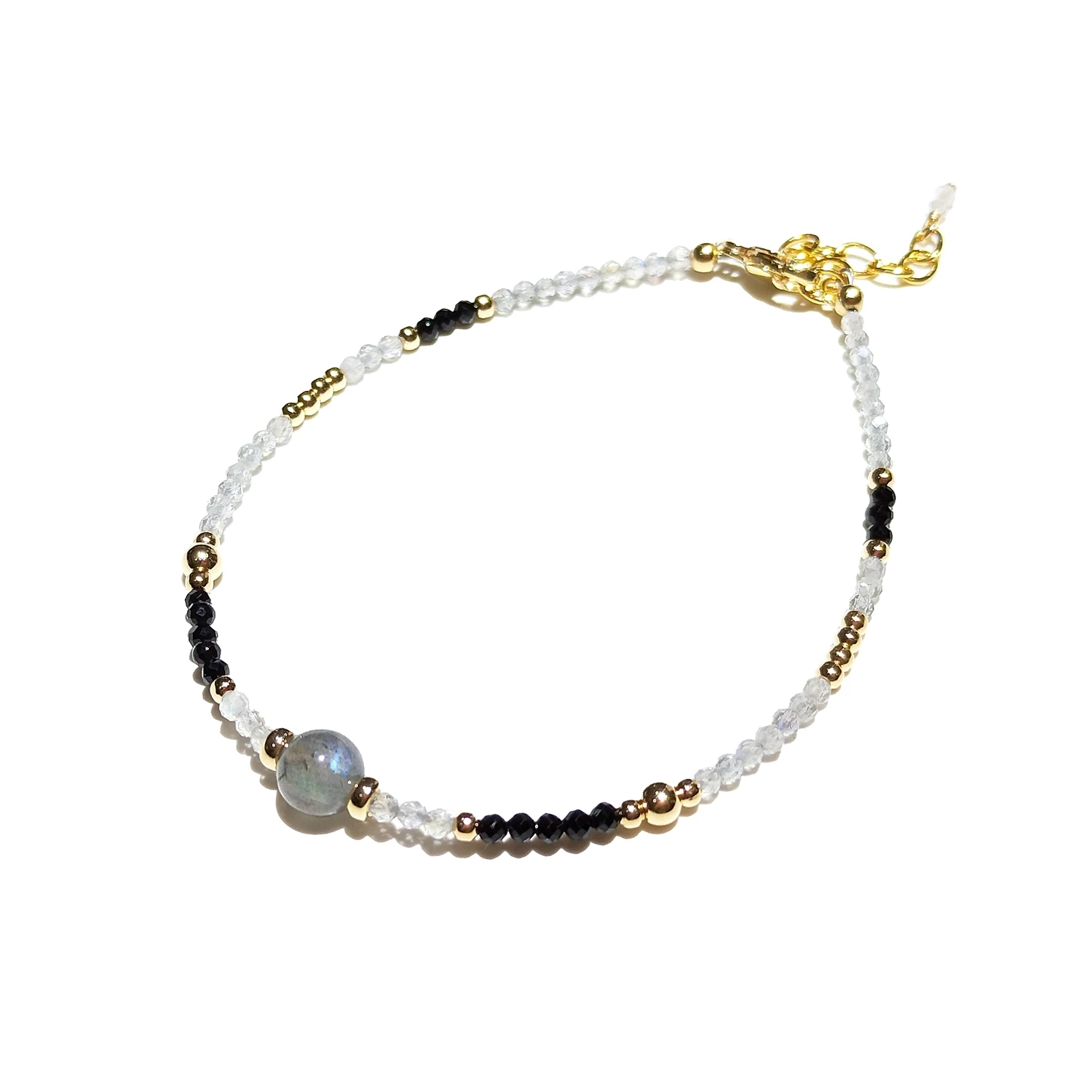 Lii Ji Labradorite  Black Tourmaline  Natural Stone Tiny Beaded 14K Gold Filled Bracelet 17+3cm Fashion Fine Bracelet For Gift