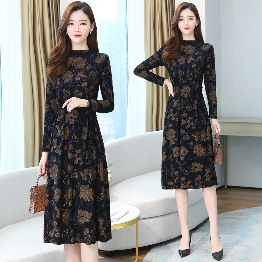 

Autumn Winter Korean Office Lady Chic Dress 2023 Vintage Lace Sequin Midi Dress Elegant Women Bodycon Party Evening Maxi Vestido