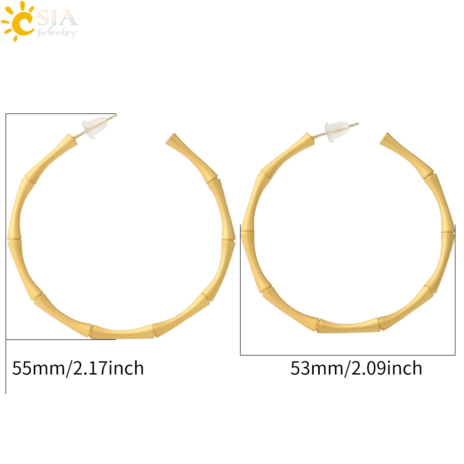 CSJA Big Chunky Bamboo Hoop Earrings 2020 for Girl Gold Color Copper Round Circle Earrings Shiny Ear Jewelry Luxury Punk S716