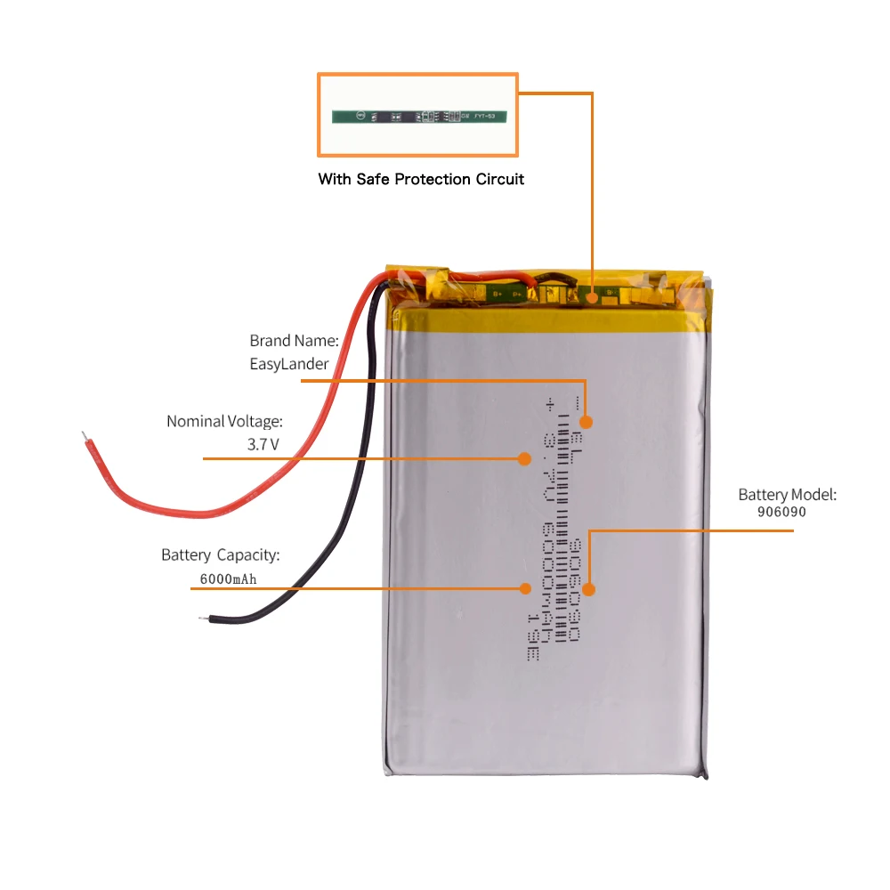 3.7 polymer lithium battery 906090 6000MAH GPS mobile power flat battery Rechargeable Li-ion Cell For Tablet MID Digital Product