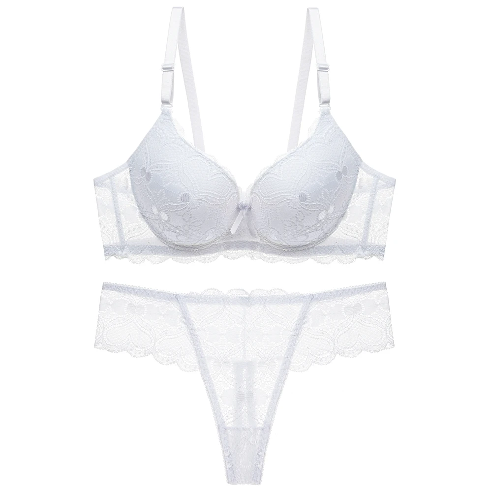 Sexy push up regulowana bielizna koronkowa akceptuj supernumerary biustonosz pogrubienie zestaw biustonosz i stringi bielizna wysokiej jakości zestaw — zdjęcie 3