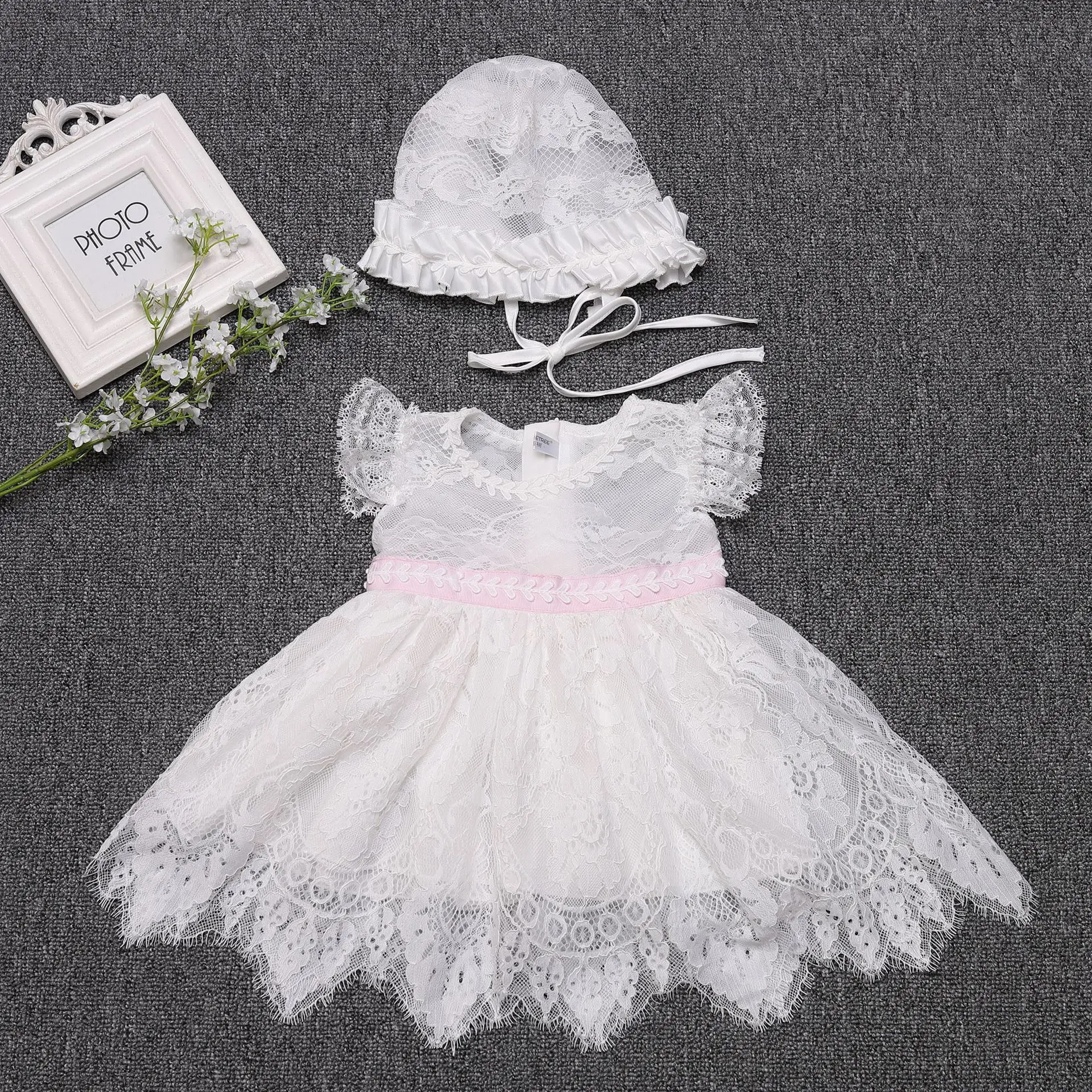 1 Year Birthday Dress for Baby Girl & Hat Knee Length Lace Weddings Summer Vestido Newborn to 24Month Baby Clothes OBF204013