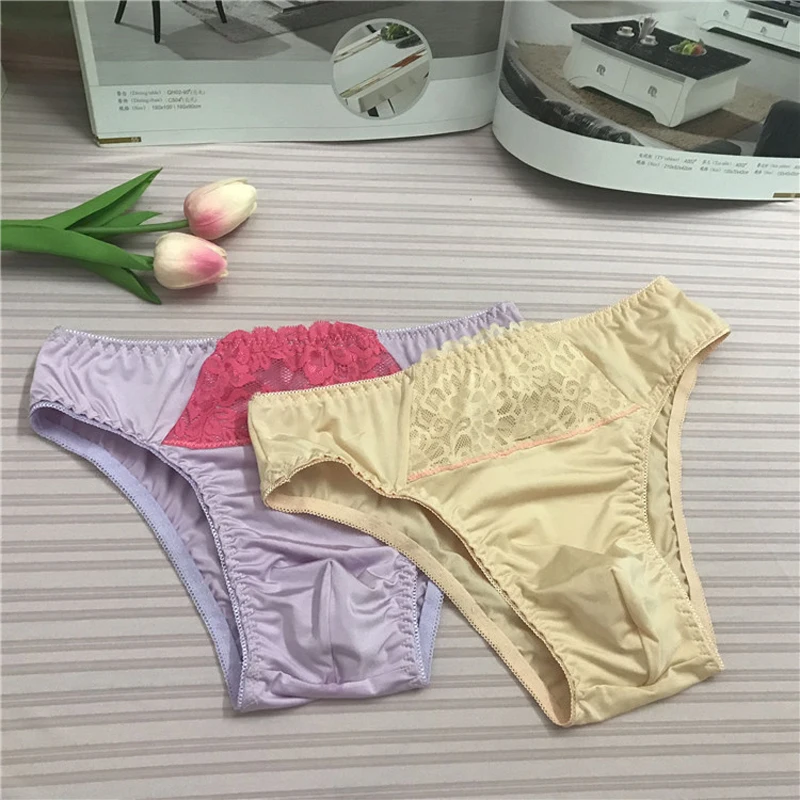 new European and American men\'s lace sexy stretch close-fitting fabric male style panties sexy men underwear Silky Briefs