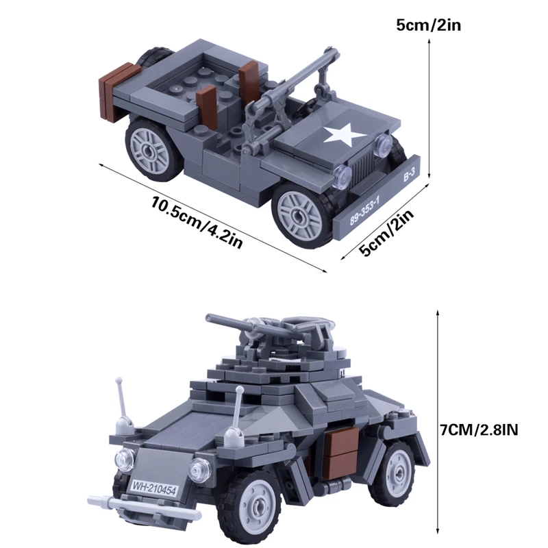 WW2 Building Blocks Car Military Off-road Vehicle Ambulance Antiaircraft Gun Truck Solider Figures Gifts Weapon Gun Toys For Kid