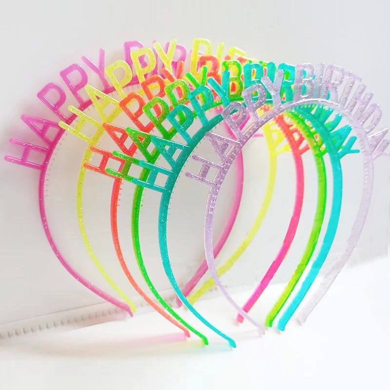 7pcs Luminous Children's Letter Party glow in dark Gold Silver Powder Happy Birthday Plastic Kids Headband hairband Accessories