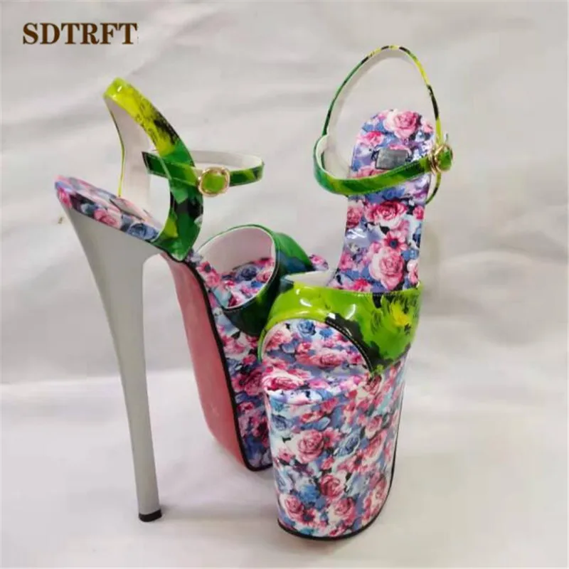 SDTRFT Unisex 20cm Metal Thin High Heels Platform Sandals Ankle Strap Shoes Woman Pumps SUMMER Peep Toe Stilettos zapatos mujer