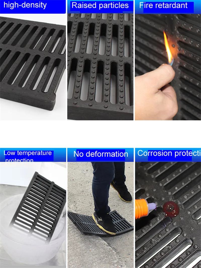Resina de plástico para cozinha, ralo retangular para drenagem de esgoto, cobertura de trincheira, grade de água de chuva