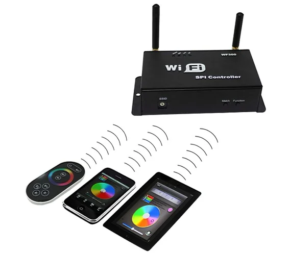 WIFI300 SPI WiFi Pixel Controller； With Touchable Screen Remote DC5~24V input For WS2811 WS2801 WS2812B SK6812 Led Strip