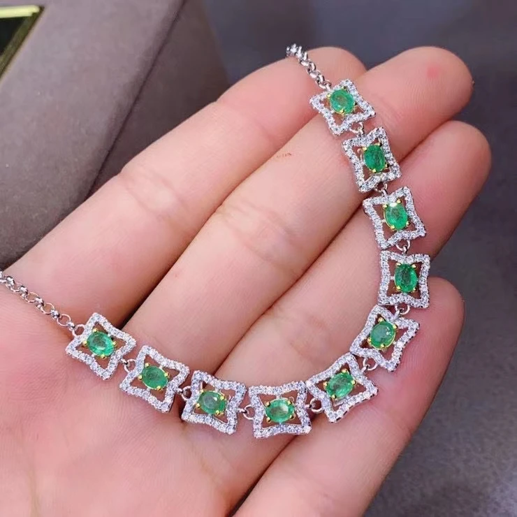 KJJEAXCMY fine jewelry 925 sterling silver inlaid natural emerald women's bracelet Halloween Wedding Engagement Anniversary Gift