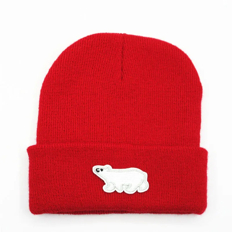 

Cotton Polar Bear Animal Embroidery Thicken Knitted Hat Winter Warm Hat Skullies Cap Beanie Hat for Men and Women 157