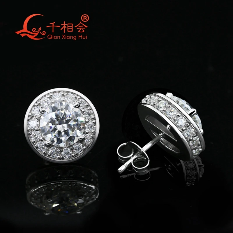 

8mm D VVS1 Round Moissanite Silver 925 Stud Earrings Rhodium Plated Trendy Women full setting Engagement Ear Studs