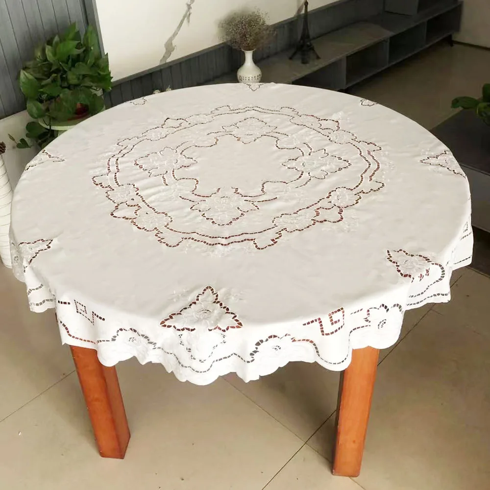 Hollow embroidery Decorative Table Cloth Lace Round Shape Tablecloths Home Pure Color Exquisite Simplicity Dining Table Cover