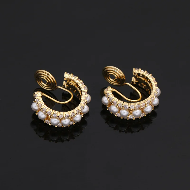 New Design Exquisite Small Semicircle Vintage Simulated Pearl Zirconia Clip on Hoop Earrings No Pierced Women Fashion Pendientes