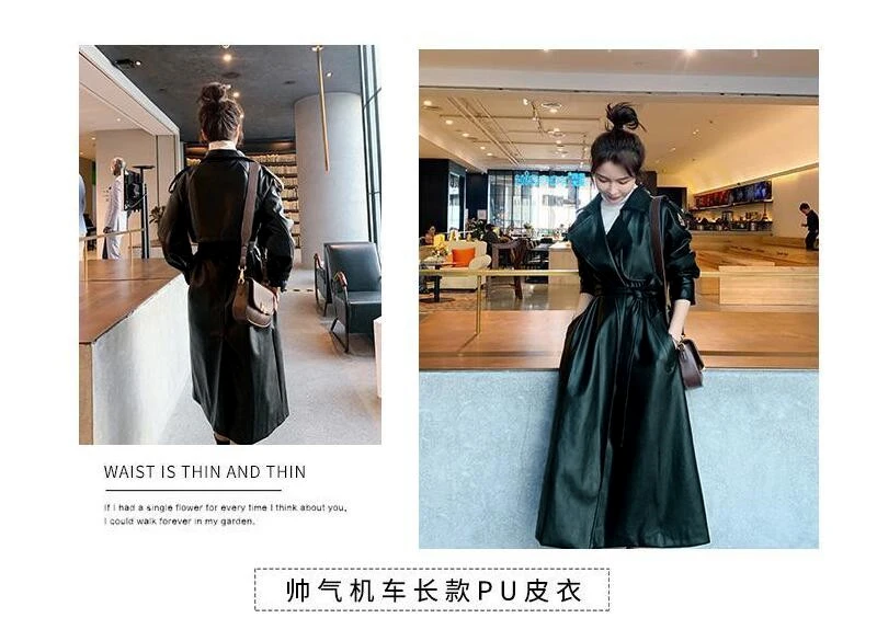 Nerazzurri Spring Black Oversized Long Waterproof Leather Trench Coat for Women 2021 Long Sleeve Loose Korean Fashion Clothing