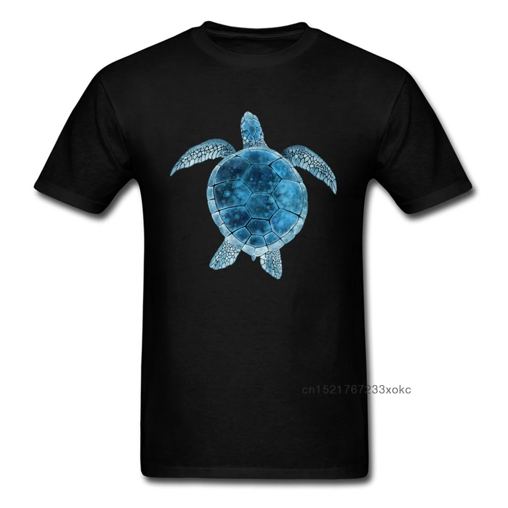 Thanksgiving Day Men T-shirt Watercolor Sea Turtle Cartoon Designer Cotton Black Short Sleeve Tops Tees Turquoise Blue