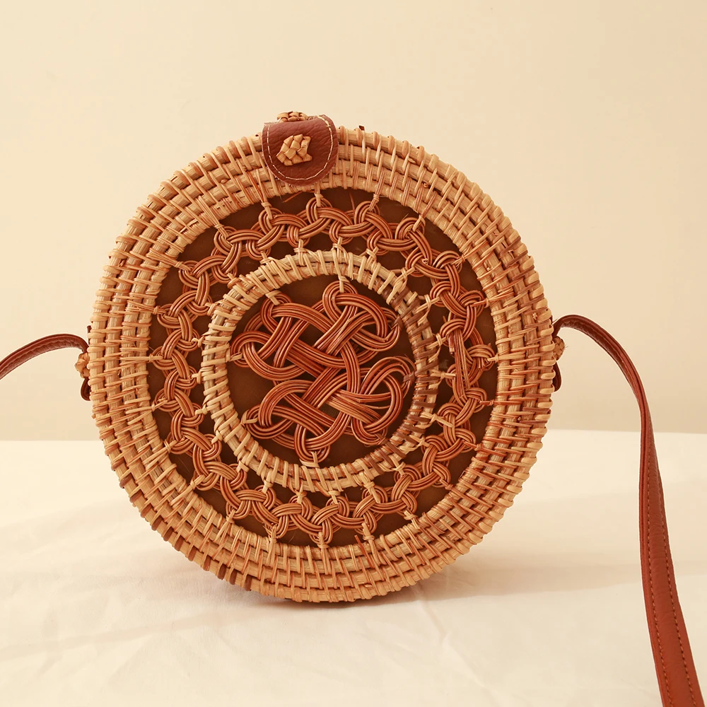 Summer Rattan Bag Fashion Women Round Straw Bags Female Handmade Woven Beach CrossBody Bag Ladies\' Circle Bohemia Travel Bag