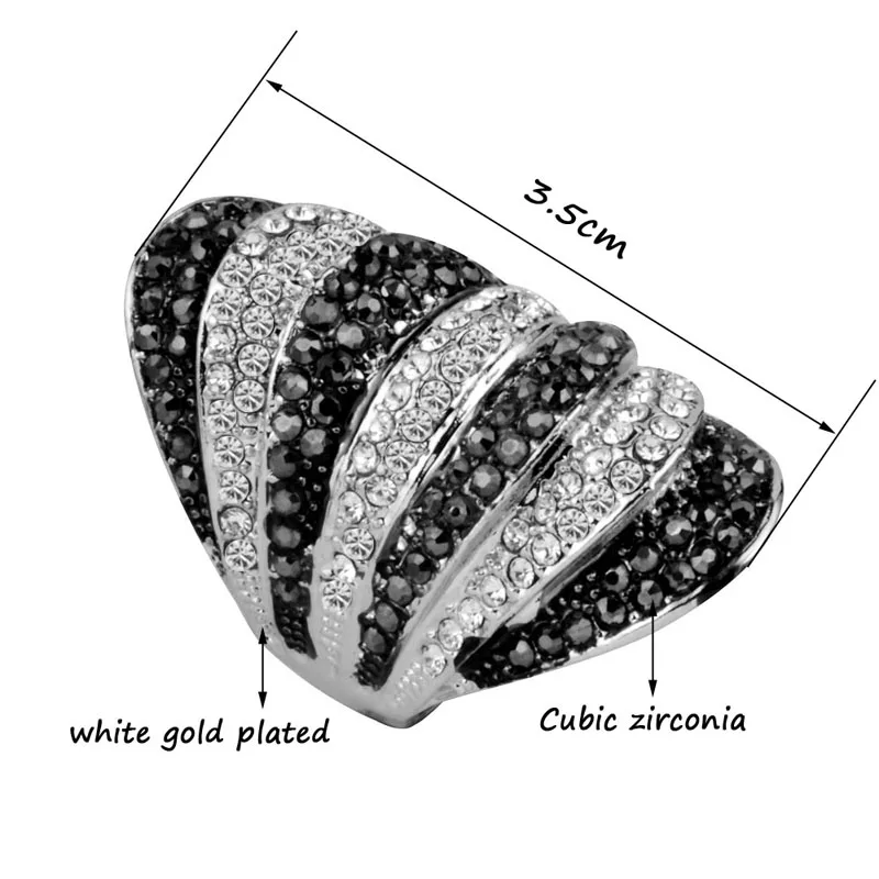 LEEKER Vintage Luxury Black White Crystal Rings Silver Color Women Big Cocktail Ring jewelry for women Accessories 180 LB7