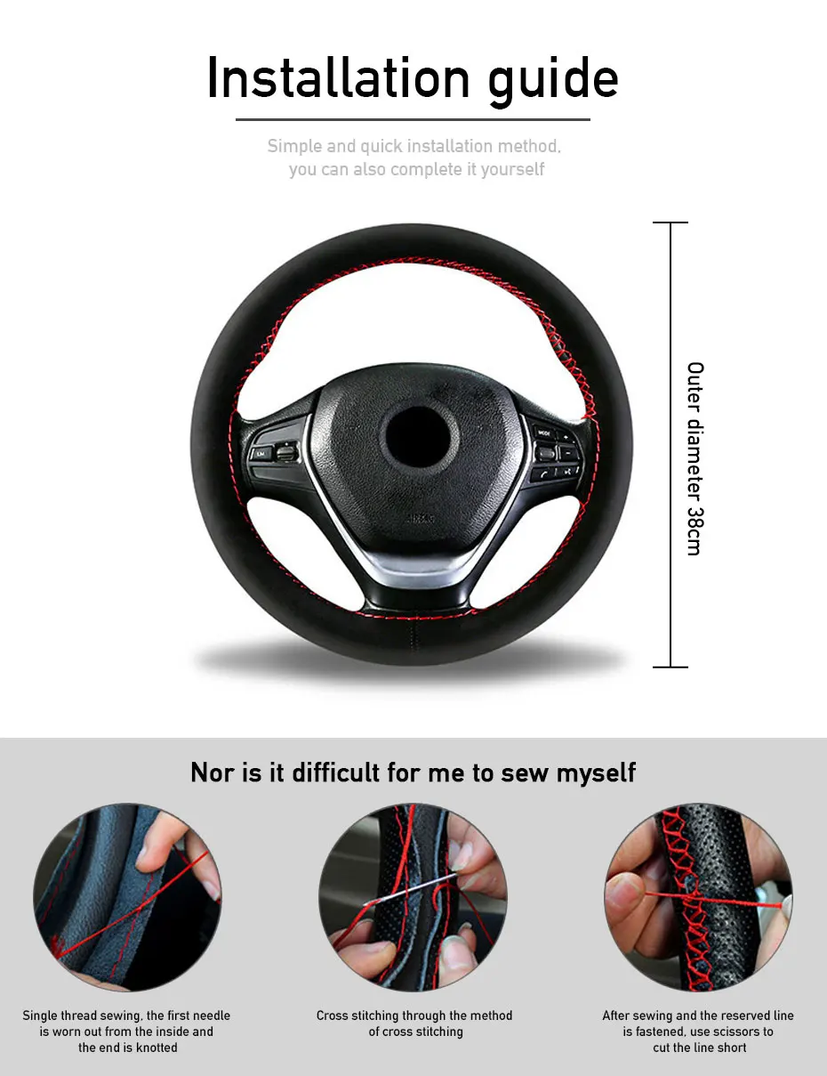 Pelz Lenkrad Abdeckung Für Auto Universal 38 cm Geflochtene Auto Lenkrad Schutz Abdeckung Leder Anti Slip Innen Teile – Detail 8
