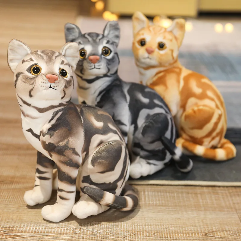 

27-36cm Simulation American Shorthai &Siamese Cat Plush Stuffed Lifelike Doll Animal Pet Toys For Children Home Decor Baby Gift