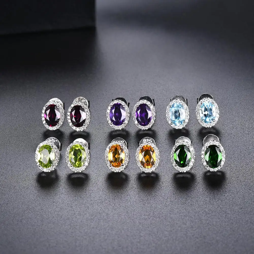 Hutang 2.06ct Genuine Rhodolite Garnet 925 Silver Stud Earrings Solid 925 Sterling Silver Fine Elegant Jewelry for Women