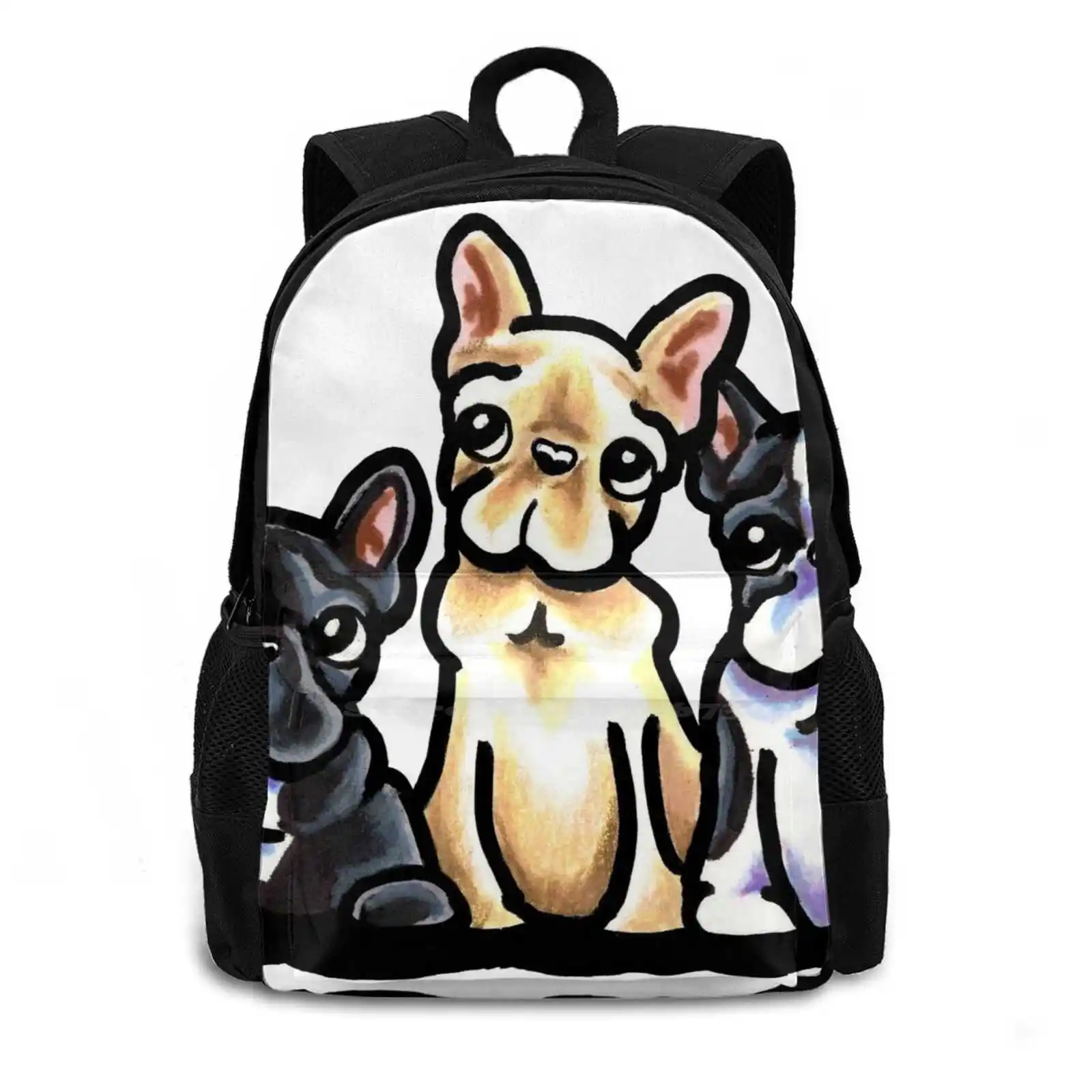 Frenchies School Bag Big Capacity Backpack Laptop Frenchies French Bulldog Art Black French Bulldog Fawn French Bulldog Pied