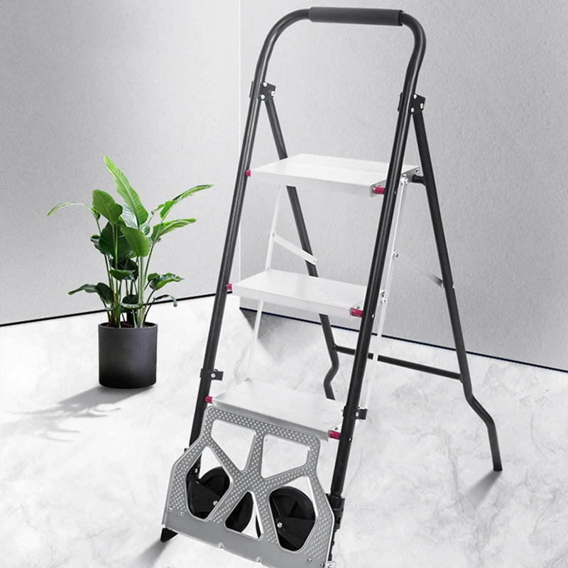 

Multifunctional Folding Trolley Folding Household Small Ladder Mini Herringbone Ladder Aluminum Alloy Car Ladder Dual Use