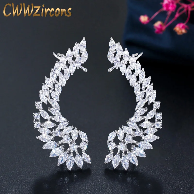 CWWZircons New Arrival Luxury Ear Cuff Shiny Cubic Zirconia Fashion Wings Clamp Climber Clip on Earrings Jewelry for Women CZ368