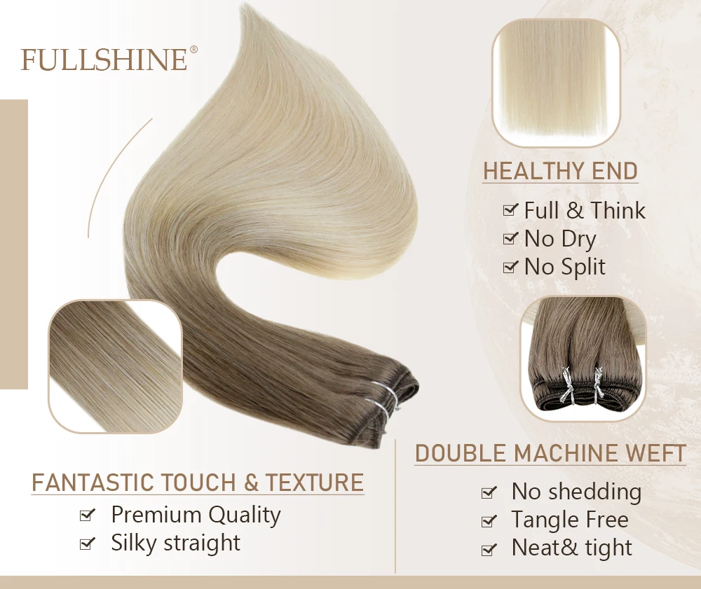 Full Shine Human Hair Weft Extensions Hair Bundles 100g Sew In Silky Straight Remy Skin Double Weft For Salon