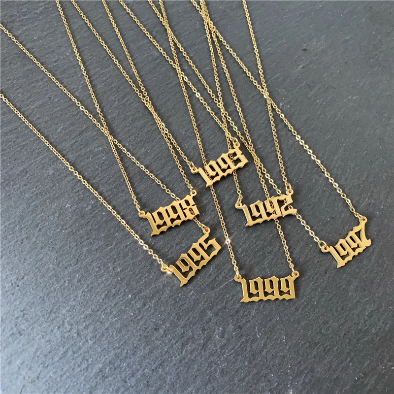 Year Number Birth Date Necklace For Women Gold Color Chain Stainless Steel Necklace Choker 1993 1996 2000 2020 Collier Jewelry