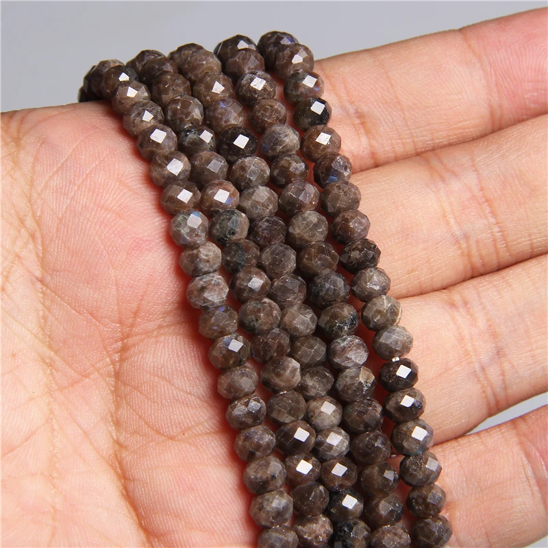 Natural Faceted Snowflake Rondelle Brown Stone Beads Jaspers Loose Spacer Labradorite Beads 4*6mm DIY Bracelet Necklace 7.5\'\'